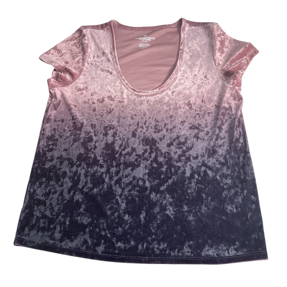 American Eagle Women Velvet Colorblock Short Sleeve Blouse‎ Top Large Preowned